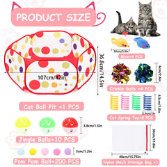 Fooind pom-poms 200-count inside the ball pit for interactive play.