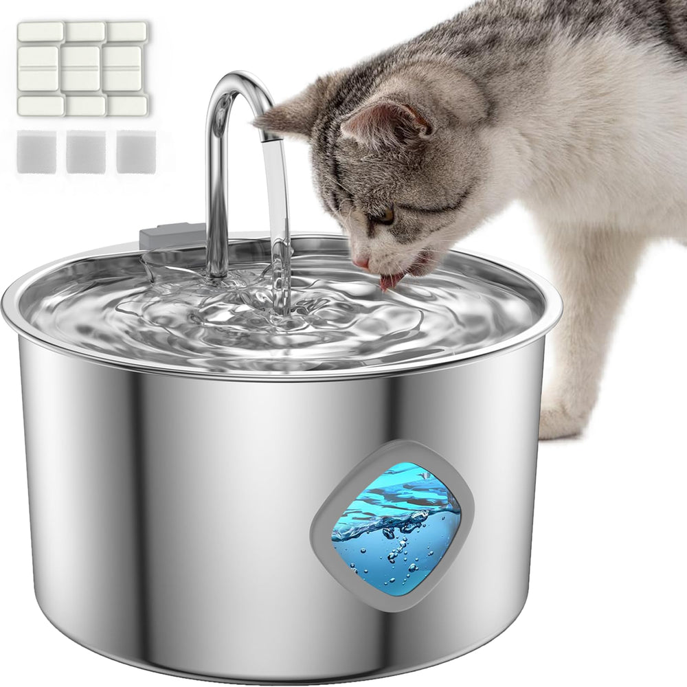FOOPOMARY cat water fountain 3.2L capacity with clear window for easy hydration monitoring.