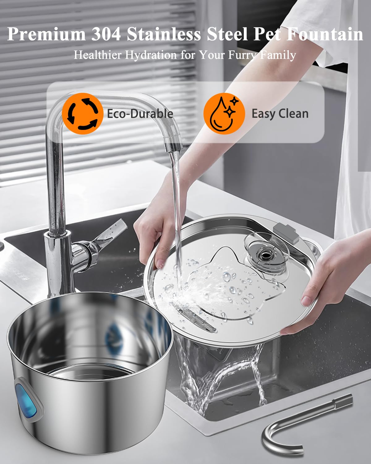 FOOPOMARY whisper-quiet pump at 25dB supports peaceful drinking for pets.
