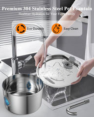 FOOPOMARY whisper-quiet pump at 25dB supports peaceful drinking for pets.