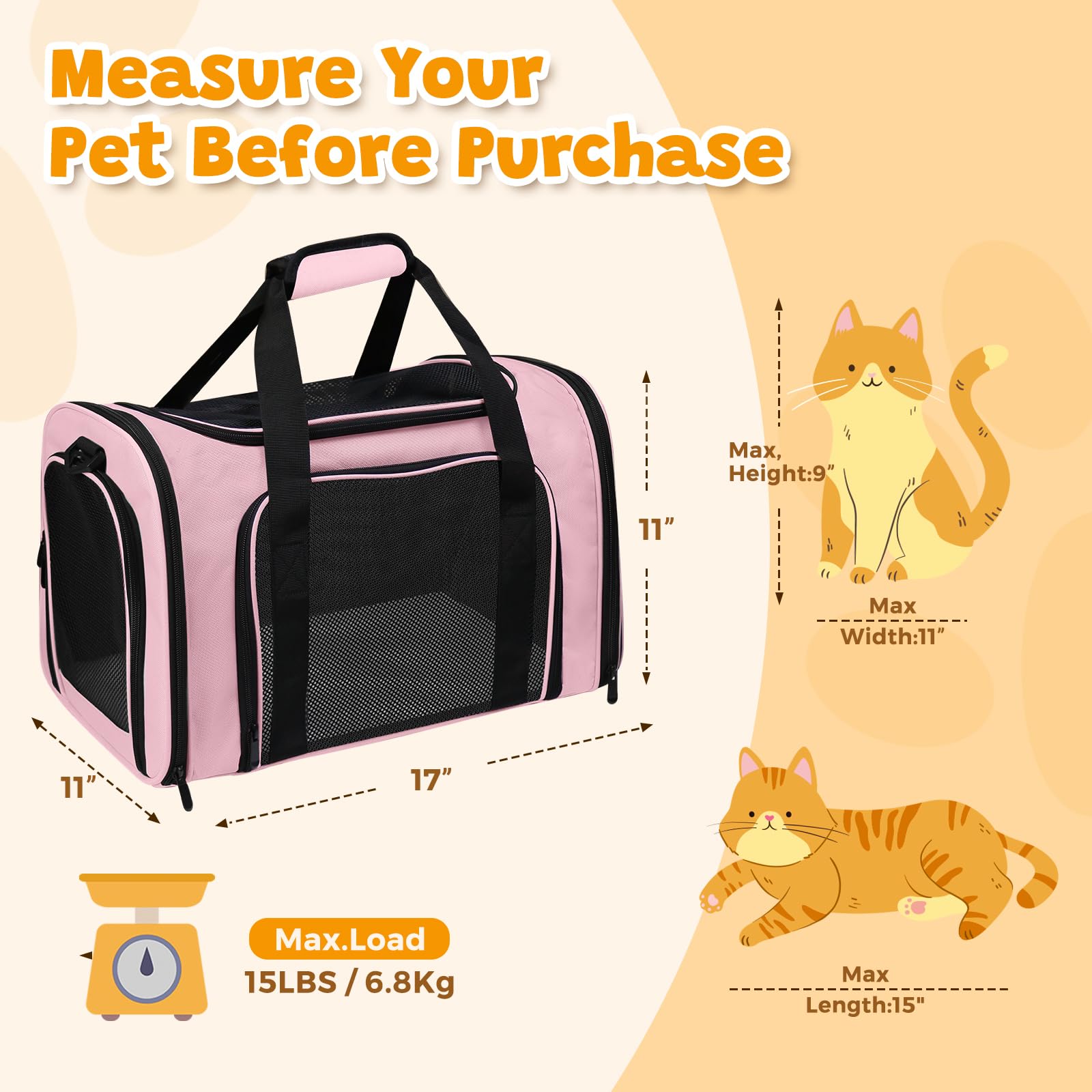 FOORLON Cat Carrier Soft with breathable mesh windows for airflow