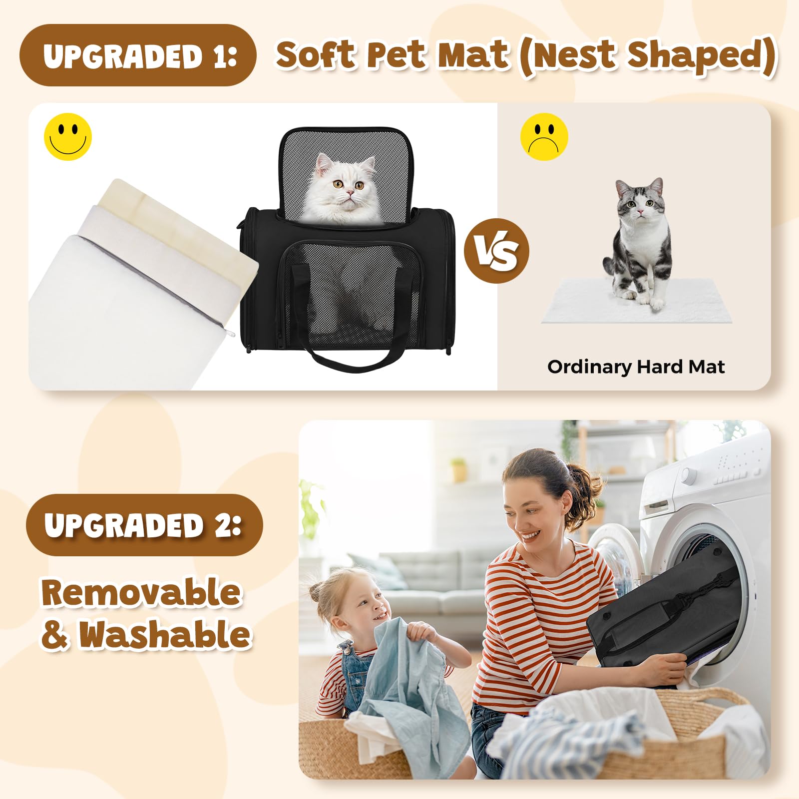FOORLON cat carrier soft folds flat for compact home storage.