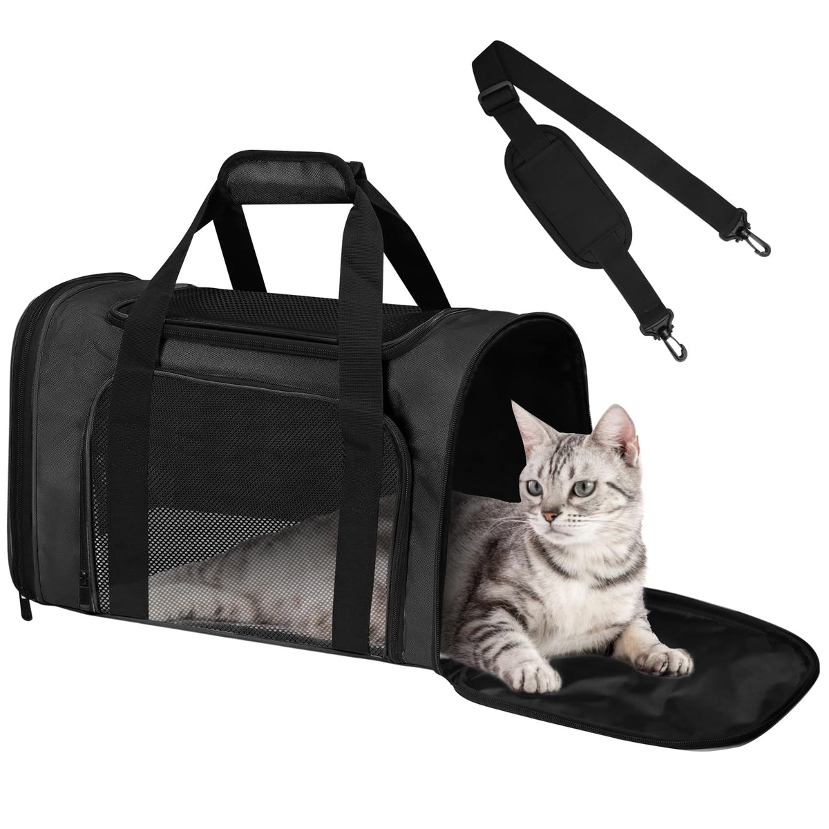 FOORLON soft cat carrier under-seat fit for easy in-cabin travel with up to 15 lbs.