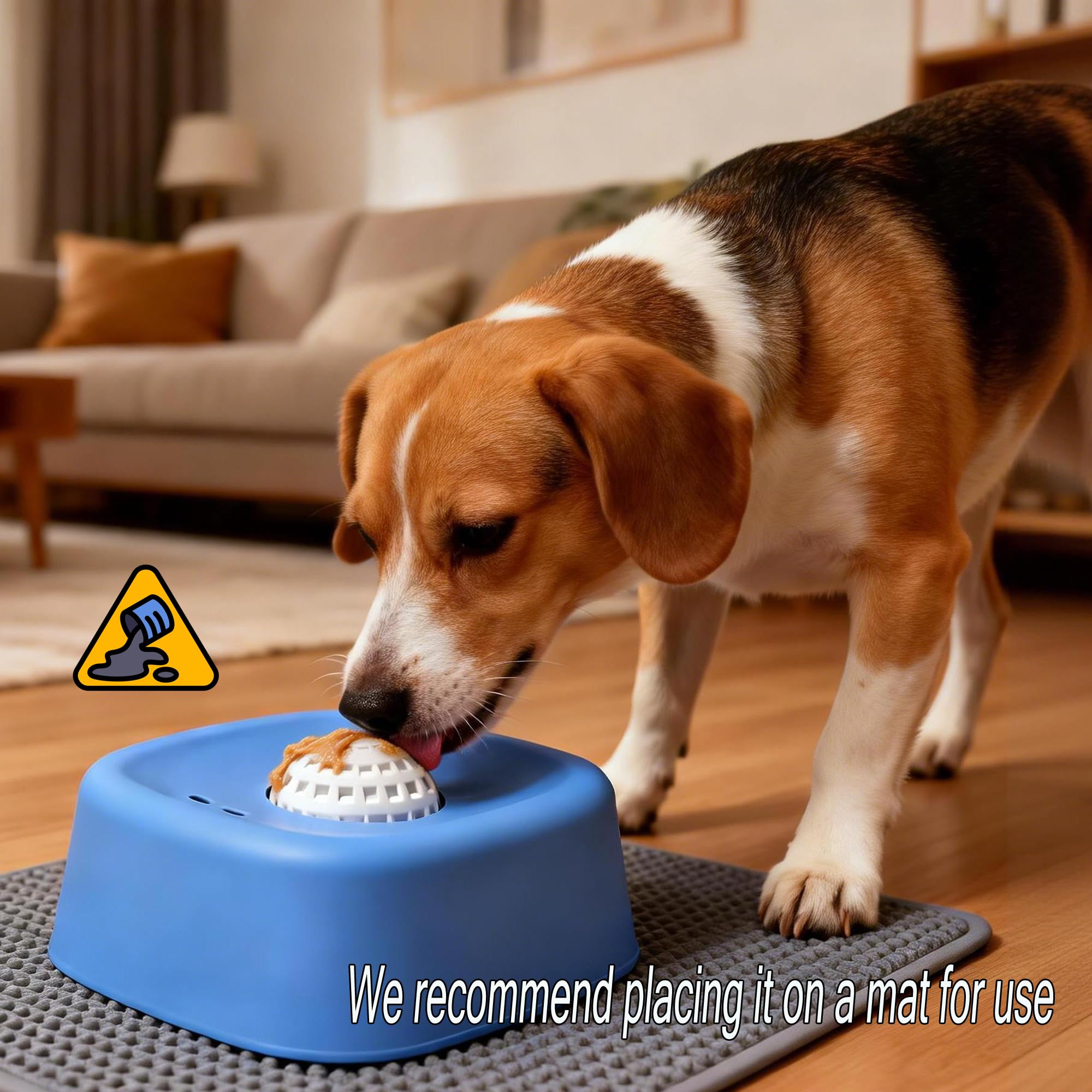 Foosunzy rolling-ball bowl for pet hydration, blue, prevents gulping.