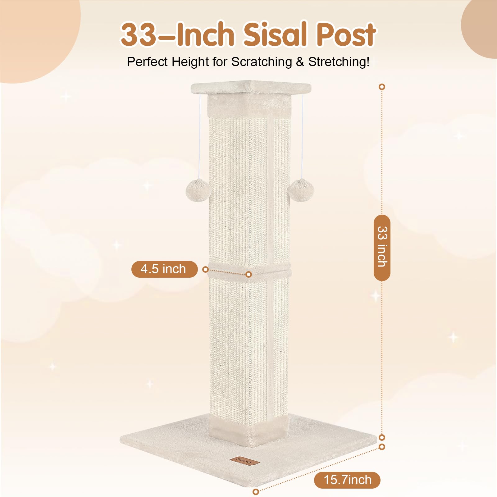 Fopetfy beige cat tree with stable base for safe climbing.
