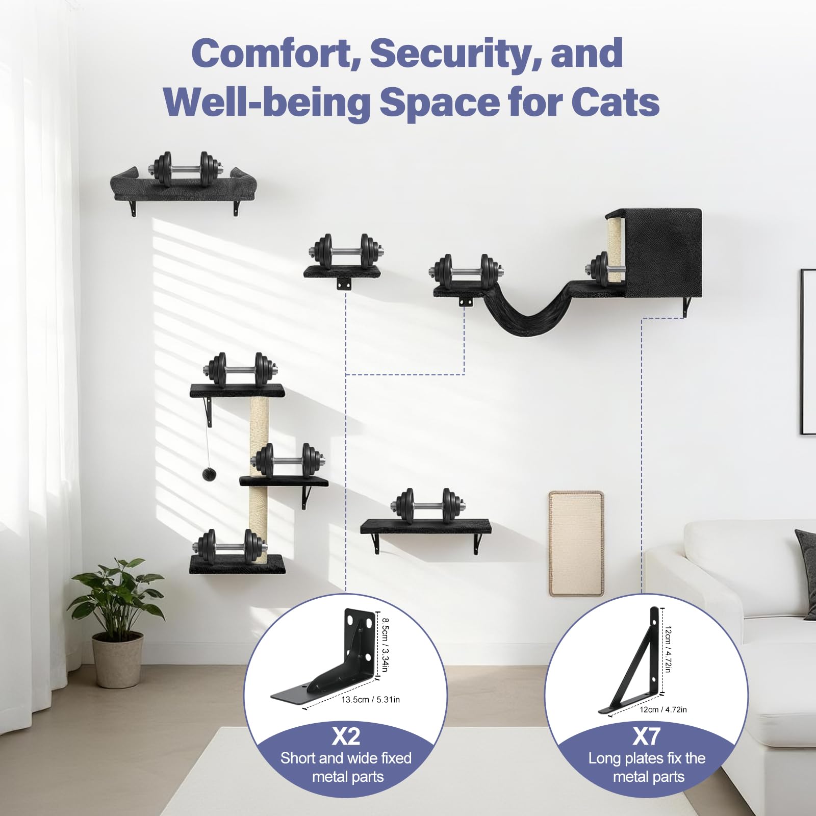 Fopetfy cat wall shelves scratch area integrated surface channels claws into a safe outlet