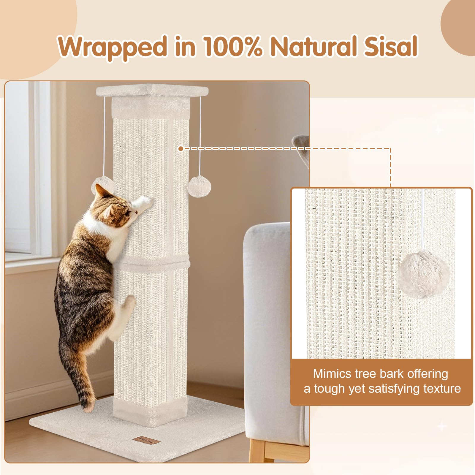 Fopetfy beige post helps protect furniture from scratches.