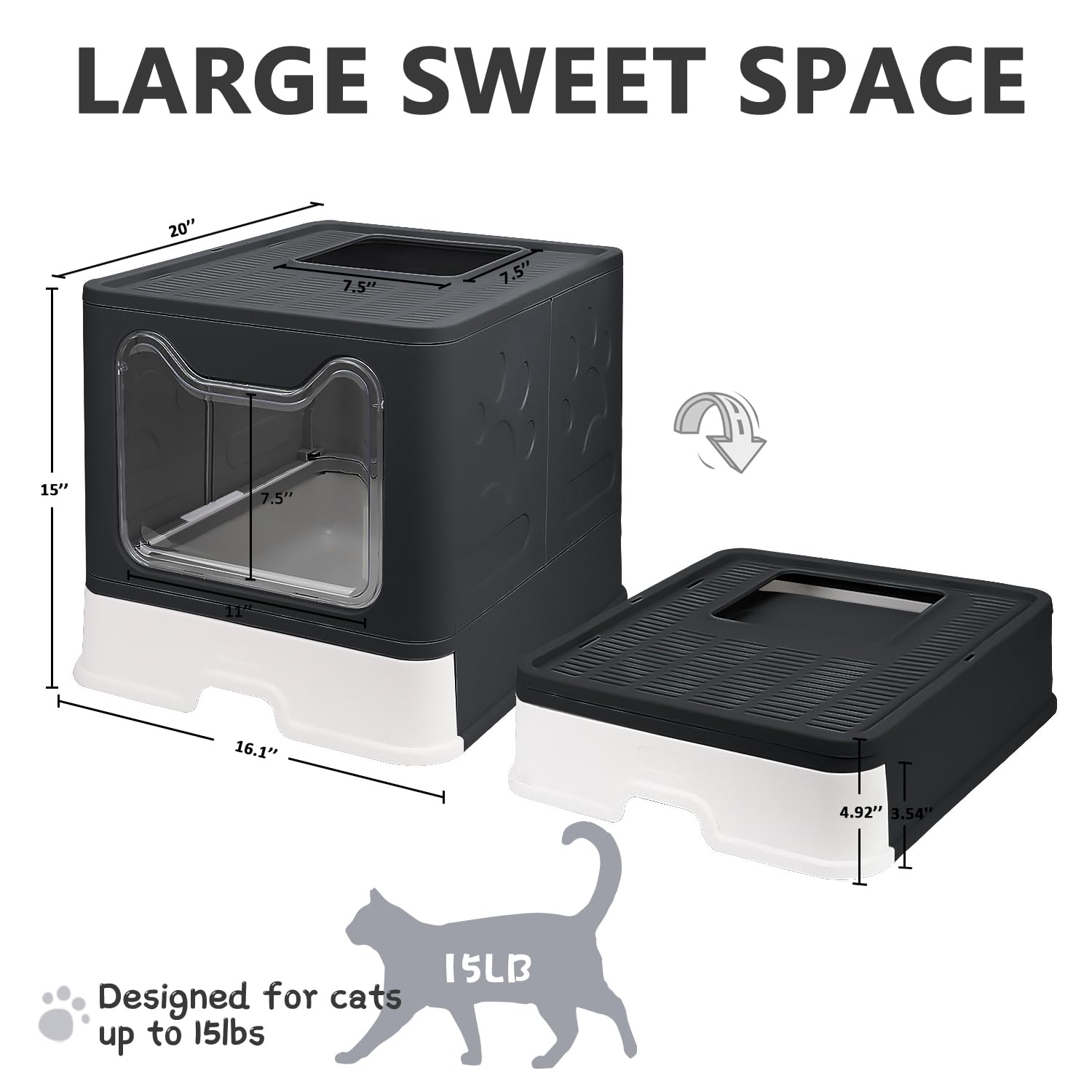 Fophop cat litter box front-entry top-exit design supports easy entry and controlled exit.