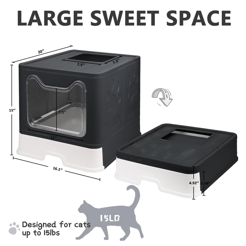 Fophop cat litter box front-entry top-exit design supports easy entry and controlled exit.