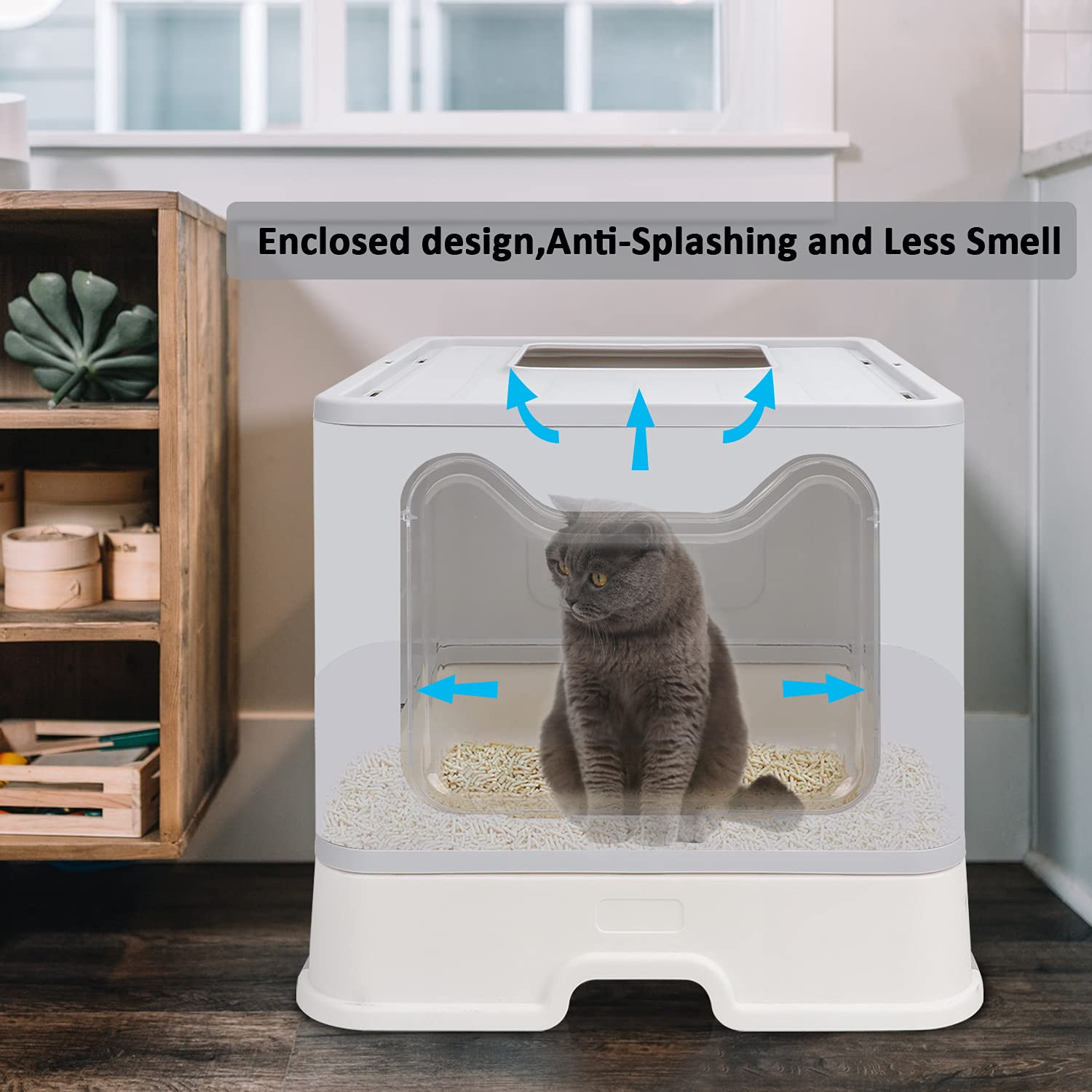 Fophop foldable cat litter box compact-fold saves storage space.