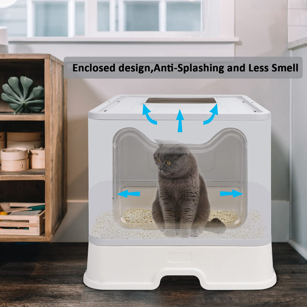 Fophop foldable cat litter box compact-fold saves storage space.