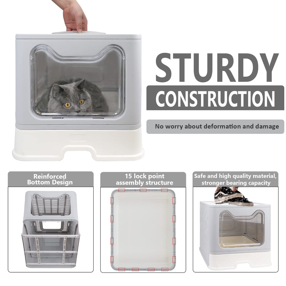 Fophop foldable cat litter box drawer-cleaning simplifies scoop-up maintenance.