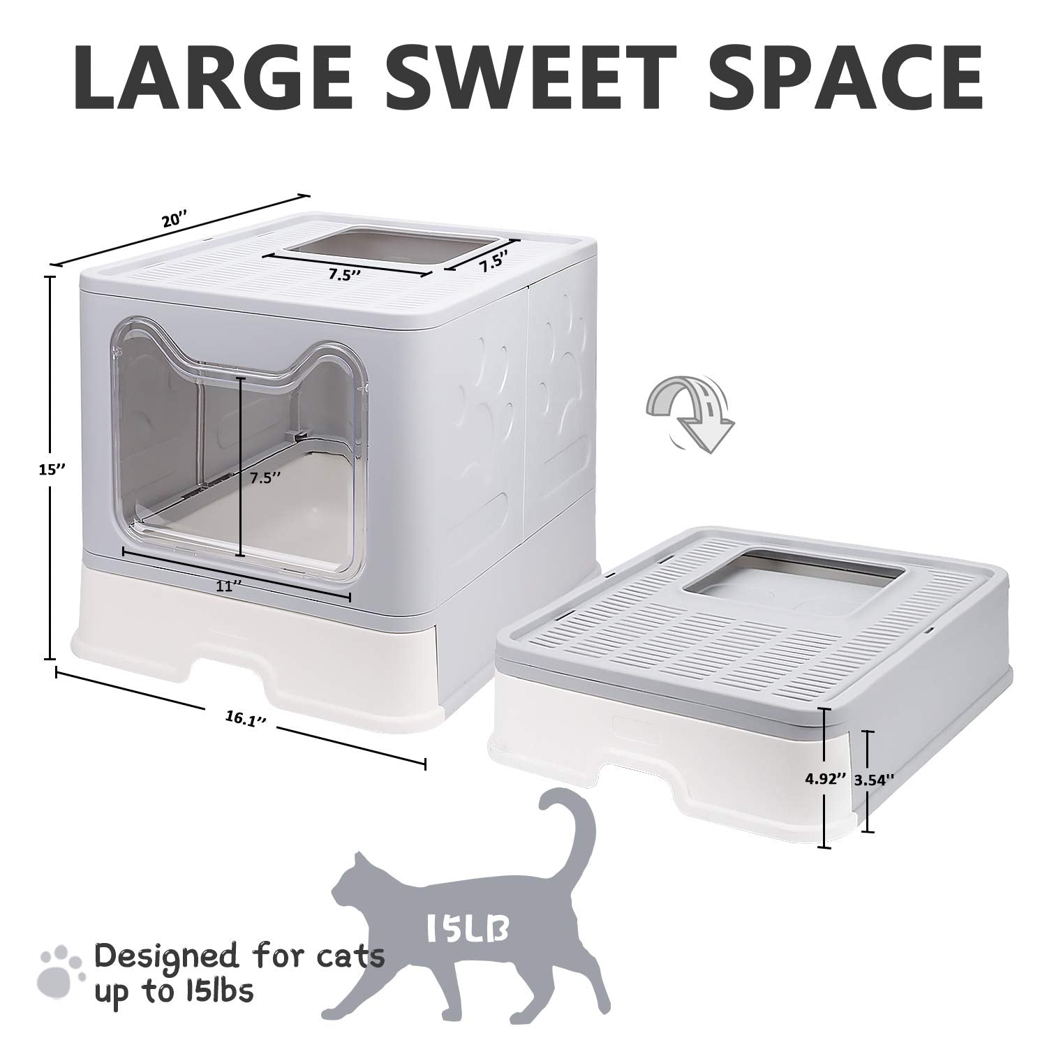 Fophop foldable cat litter box front-entry for easy paws-friendly access.