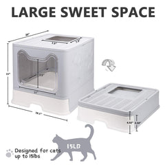 Fophop foldable cat litter box front-entry for easy paws-friendly access.