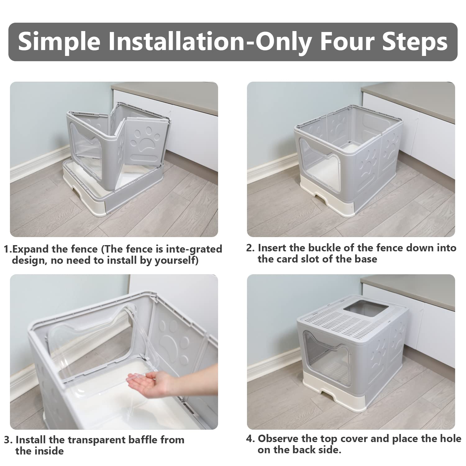 Fophop foldable cat litter box includes scoop and 2-in-1 brush.