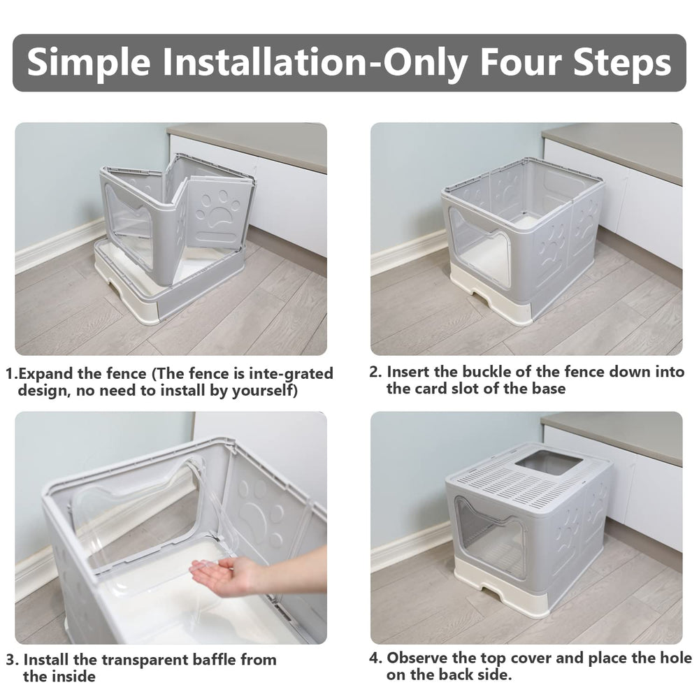 Fophop foldable cat litter box includes scoop and 2-in-1 brush.