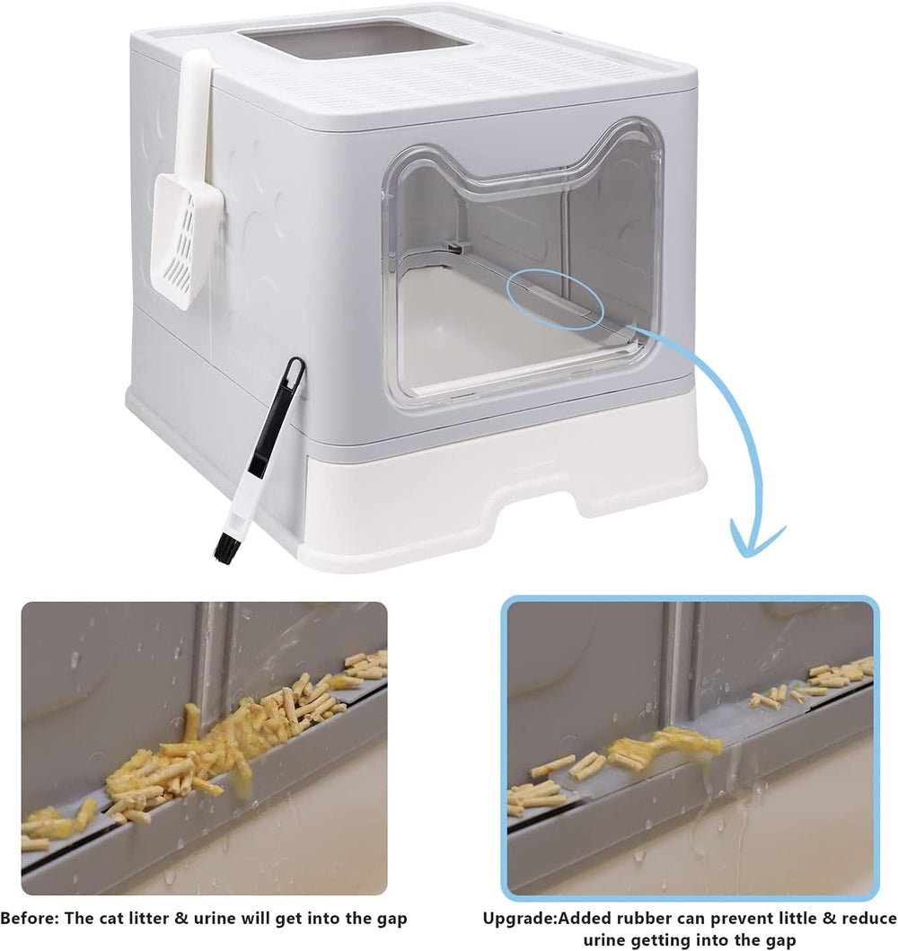Fophop foldable cat litter box paw-pedal helps shake litter away.