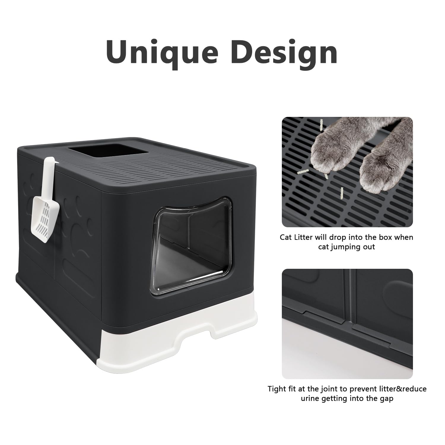 fophop XL Foldable Cat Litter Box enclosed privacy promotes cleaner litter areas