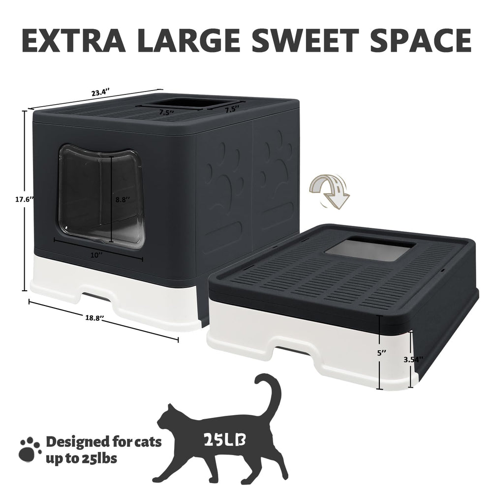 fophop XL Foldable Cat Litter Box lid top view highlighting dual entry design