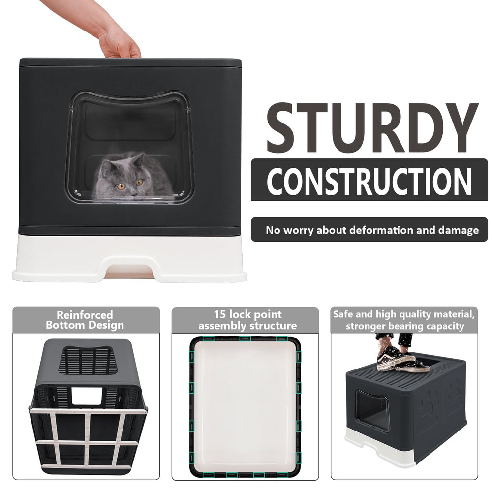 fophop XL Foldable Cat Litter Box paw friendly pedestal reduces paw litter transfer
