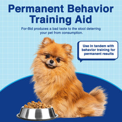 For-Bid dog-eating-stool behavior illustration, deterrent used.