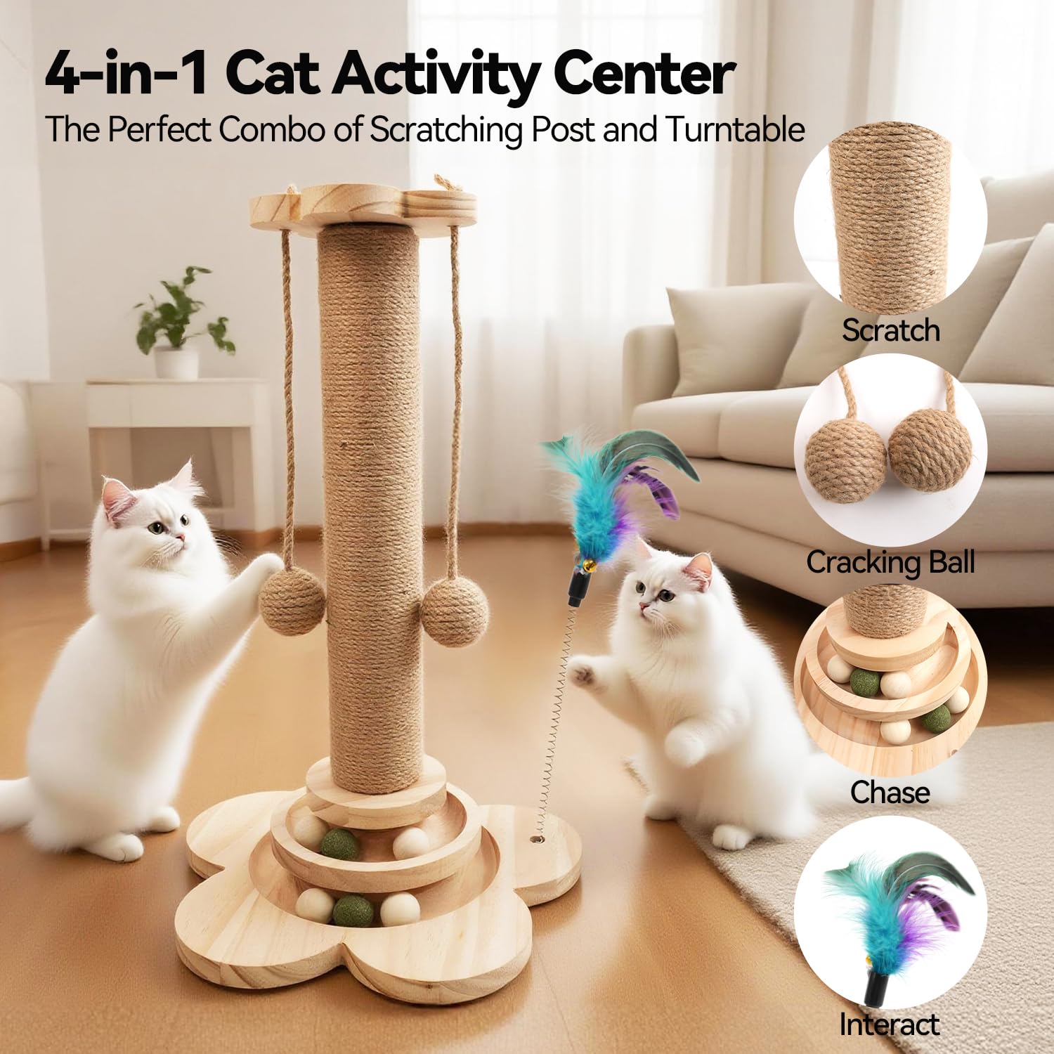 FOR-HI 18.1-inch tall wooden scratch post ready for kittens and cats.