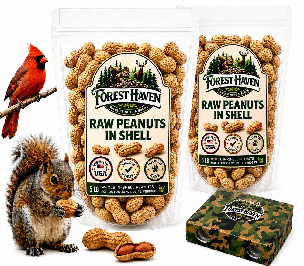 Forest Haven raw peanuts in shell closeup—natural, unsalted wildlife snack.