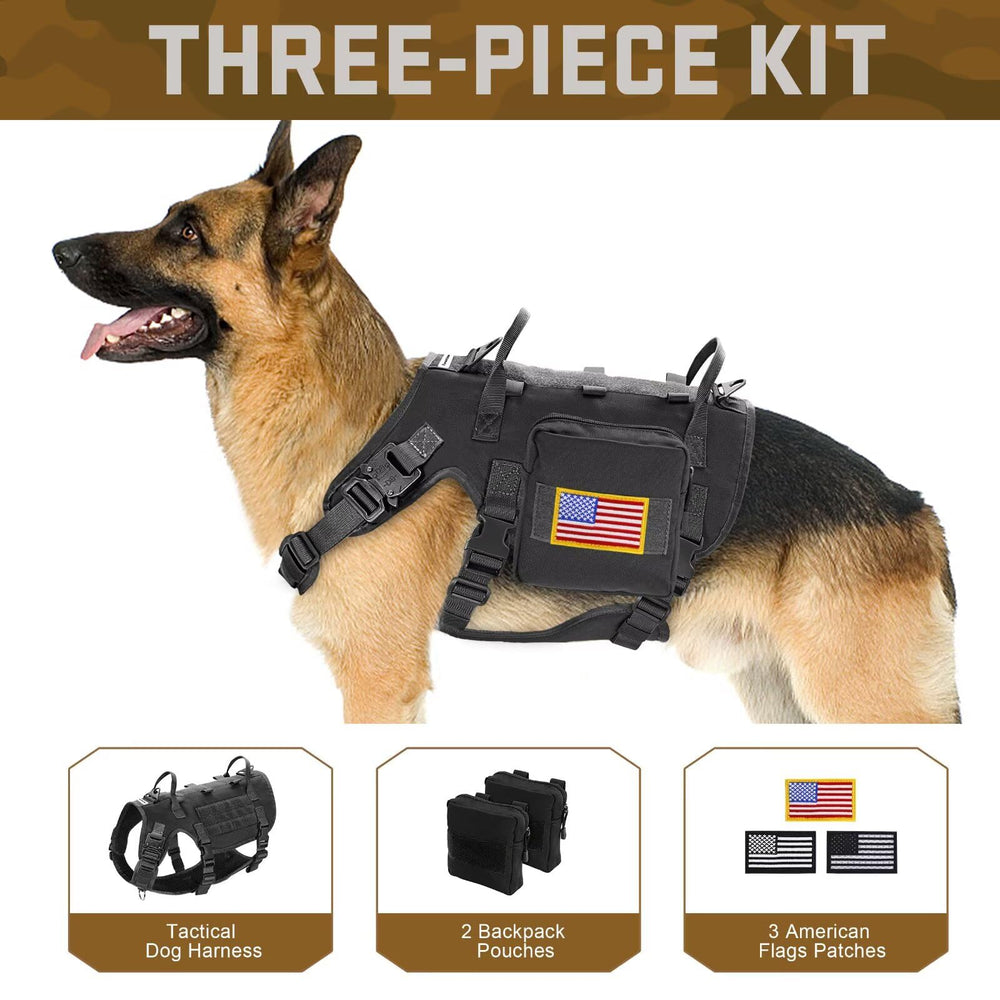 Forestpaw medium harness side view showing MOLLE pouch for storage.