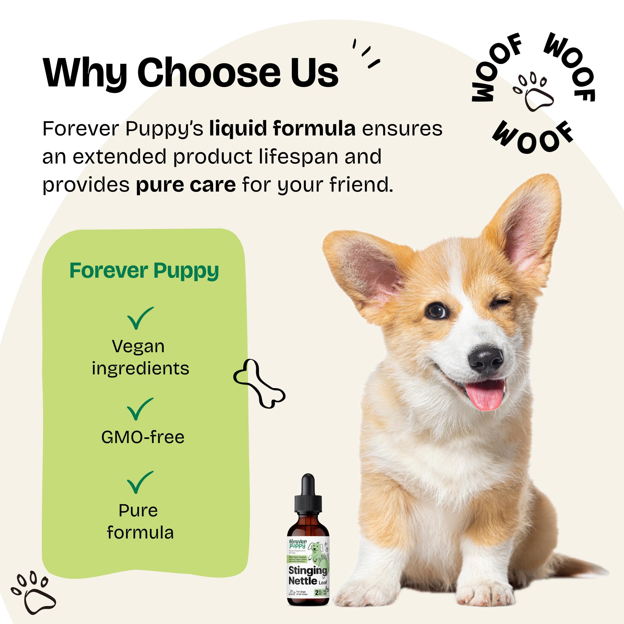Forever Puppy dropper dispensing into bowl suggests quiet, mess-free use.