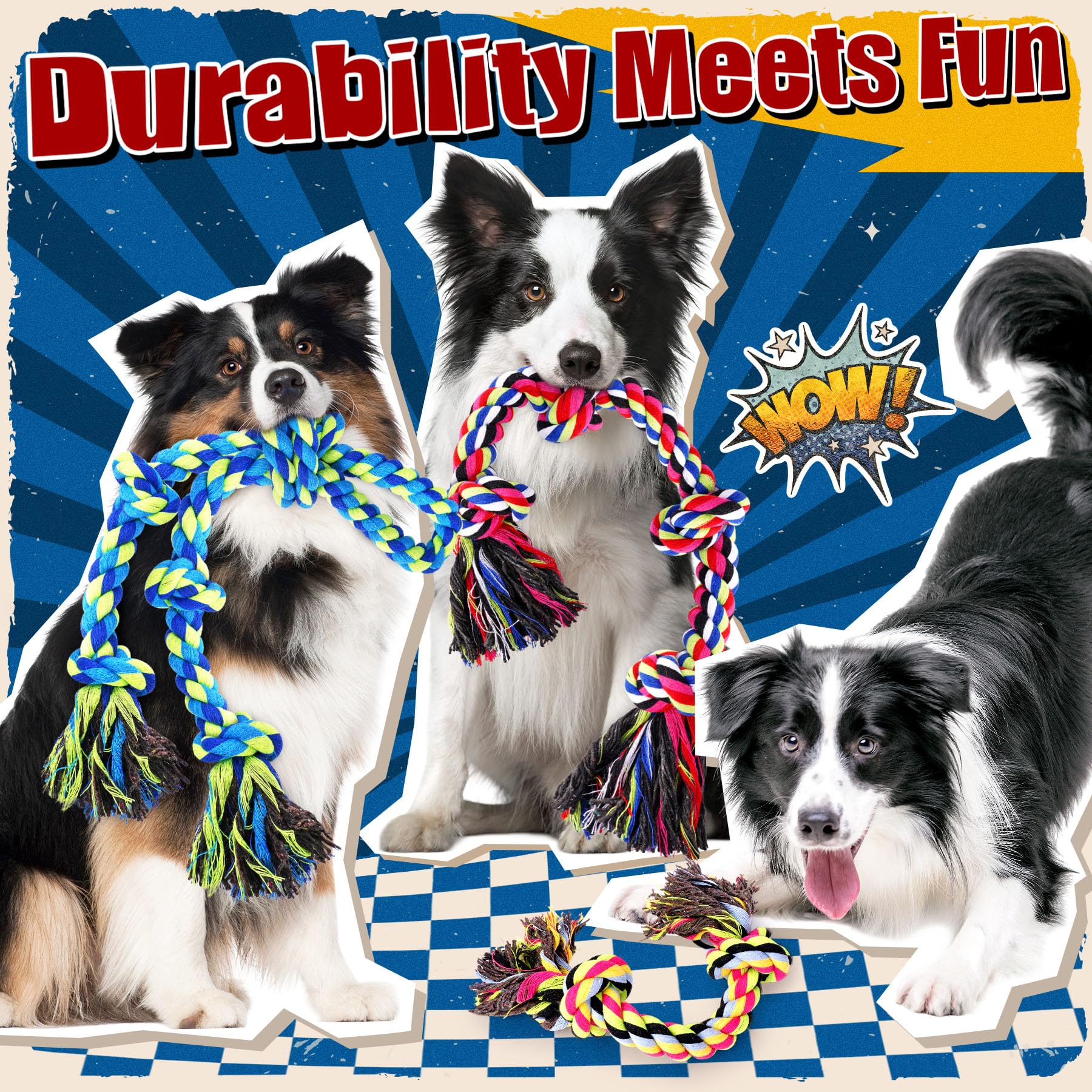 Forfon packaging shows all three rope toys and two dog bags included.