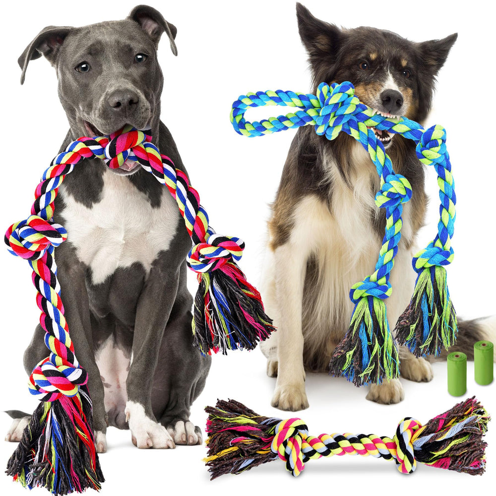 Forfon tough rope toy set during a tug session for aggressive chewers.
