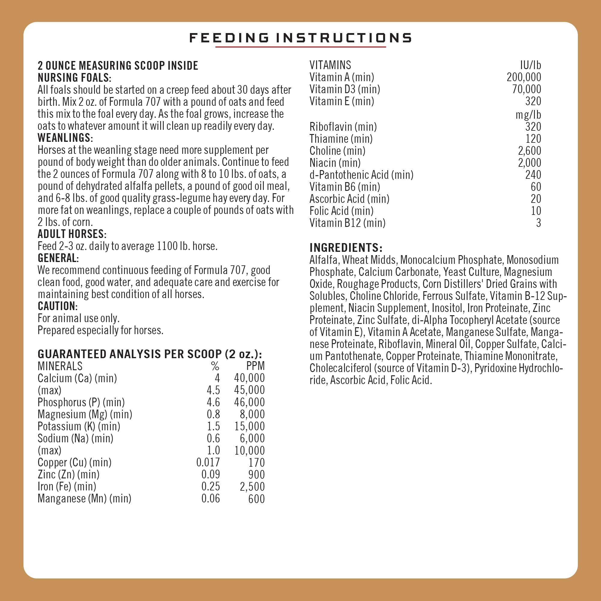 Formula 707 96-serving bag label emphasizes value and daily use