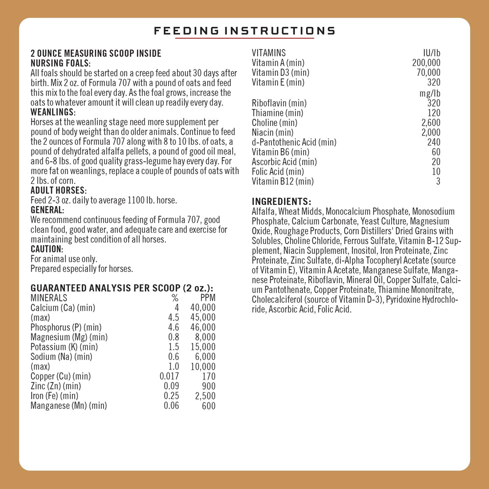 Formula 707 96-serving bag label emphasizes value and daily use