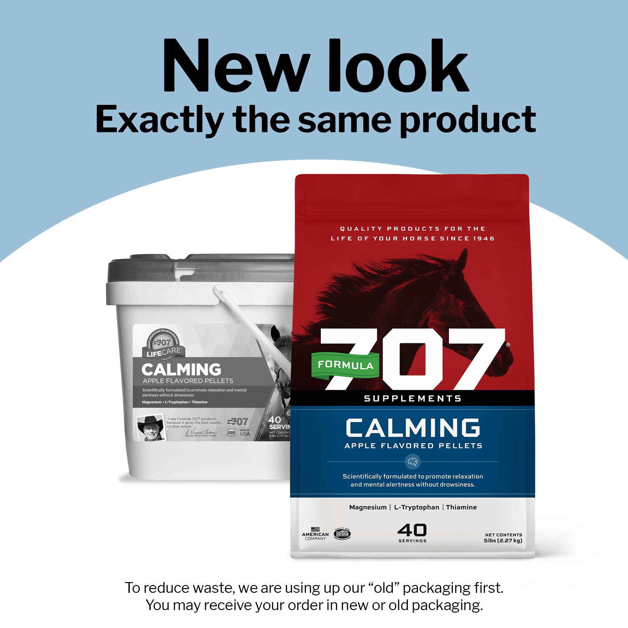 Formula 707 Calming Equine Supplement provides 80 servings for steady performance.