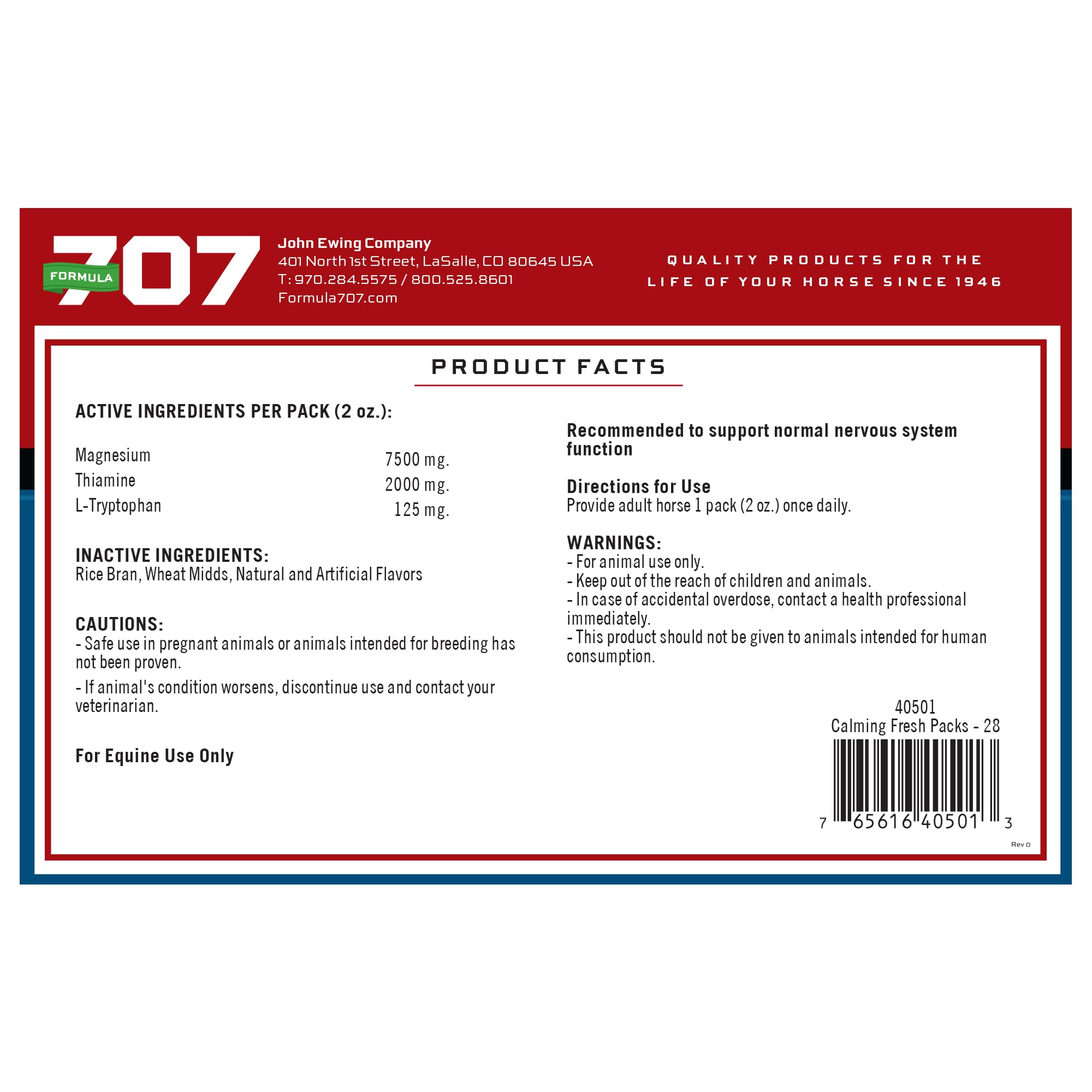 Formula 707 Calming Equine bottle shown in training setting