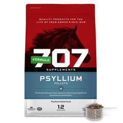 Formula 707 Psyllium Pellets packaging for easy monthly feeding.