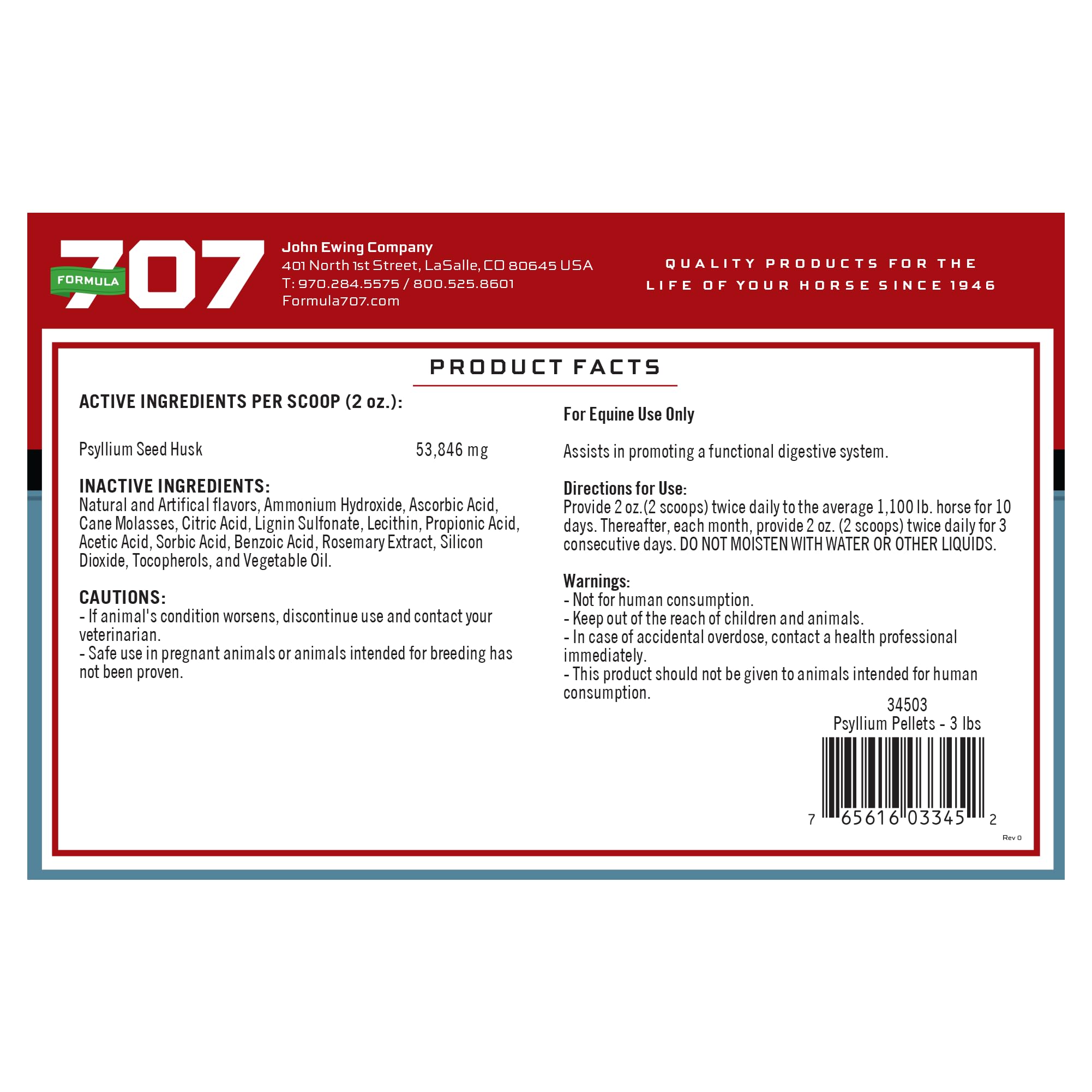 Formula 707 Psyllium Pellets in stable illustrates monthly gut maintenance.