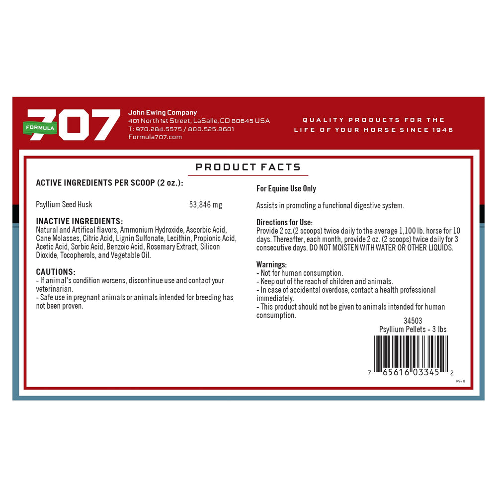 Formula 707 Psyllium Pellets in stable illustrates monthly gut maintenance.