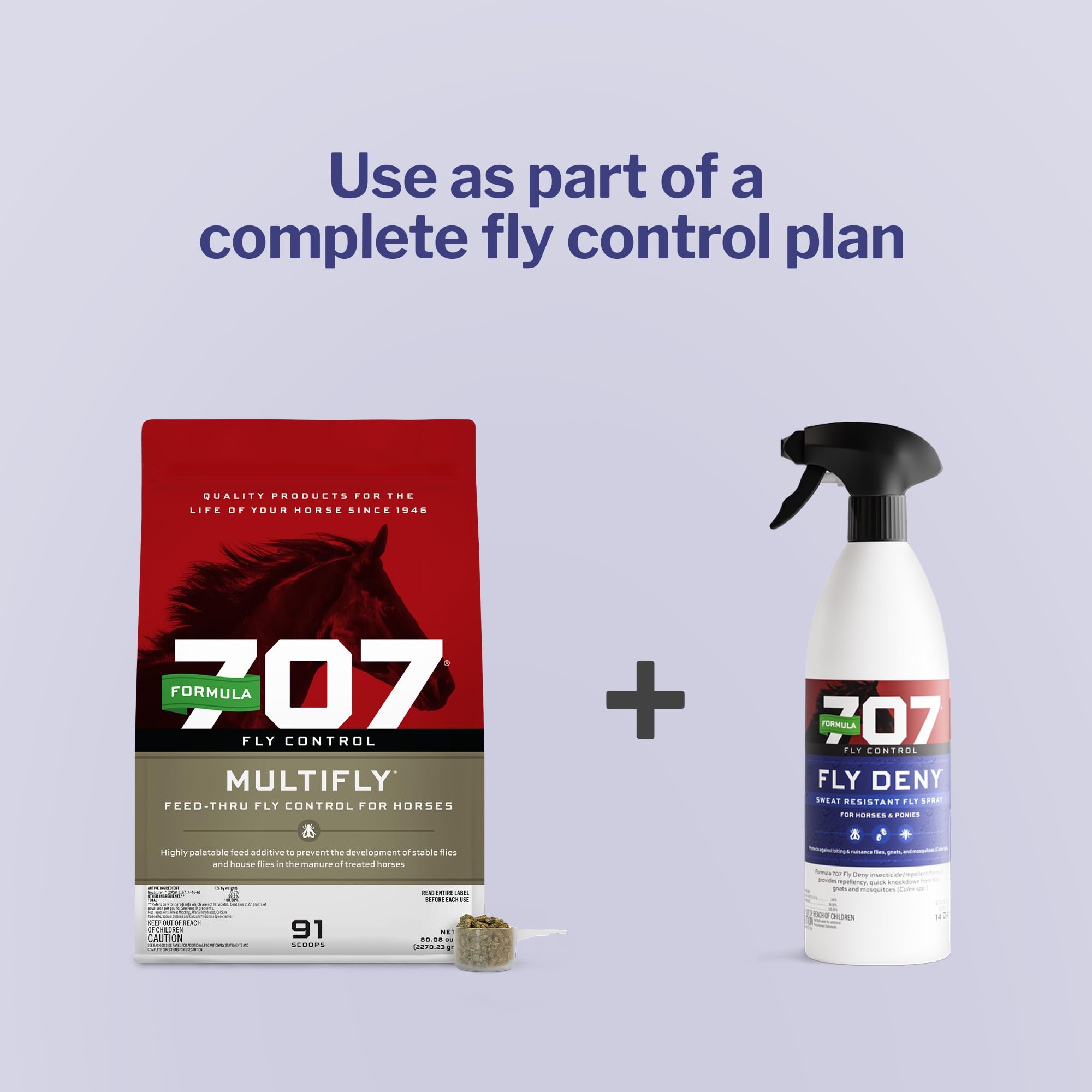 Formula 707 Fly Deny Spray label closeup showing product details