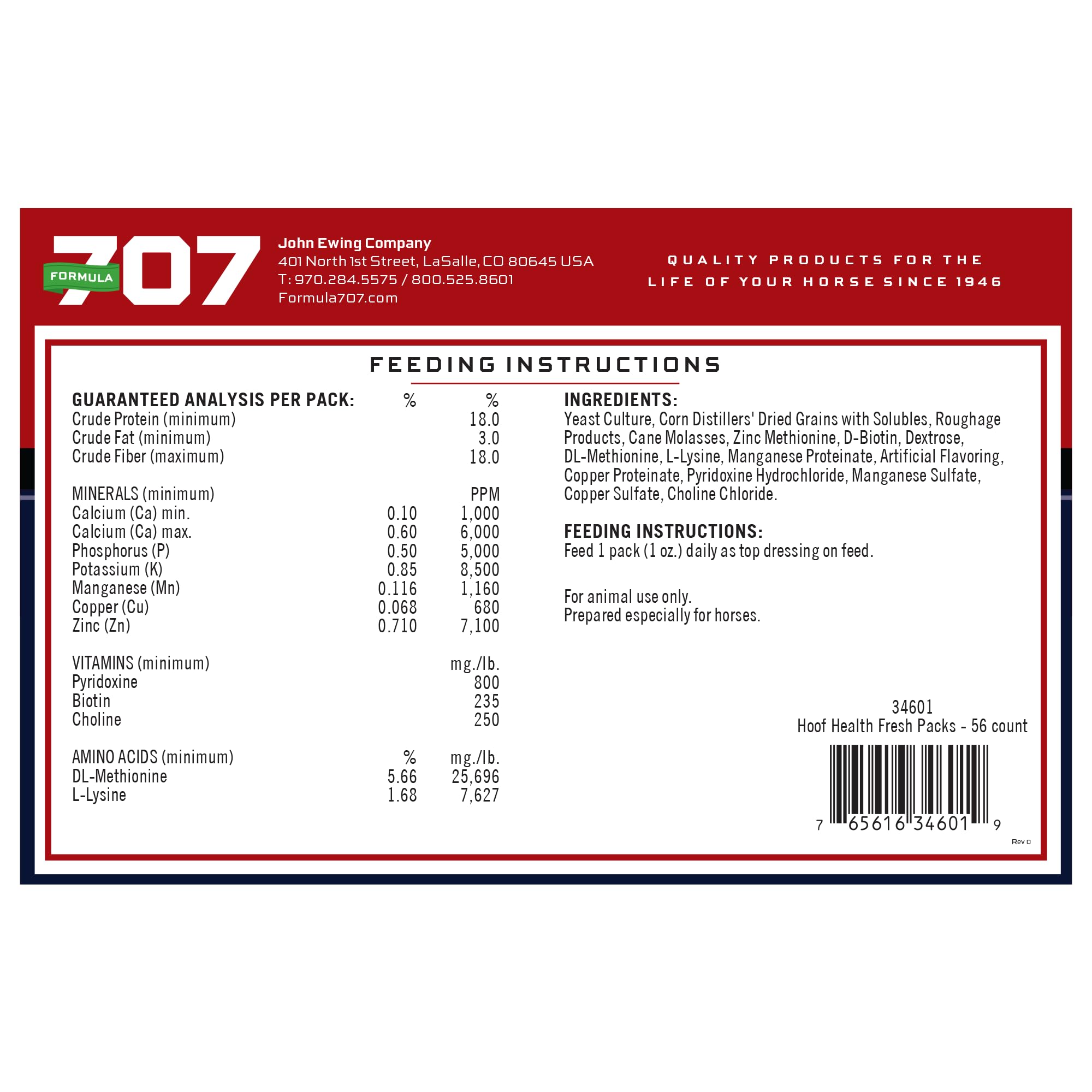 Formula 707 pre-measured servings simplify daily feeding in stables.