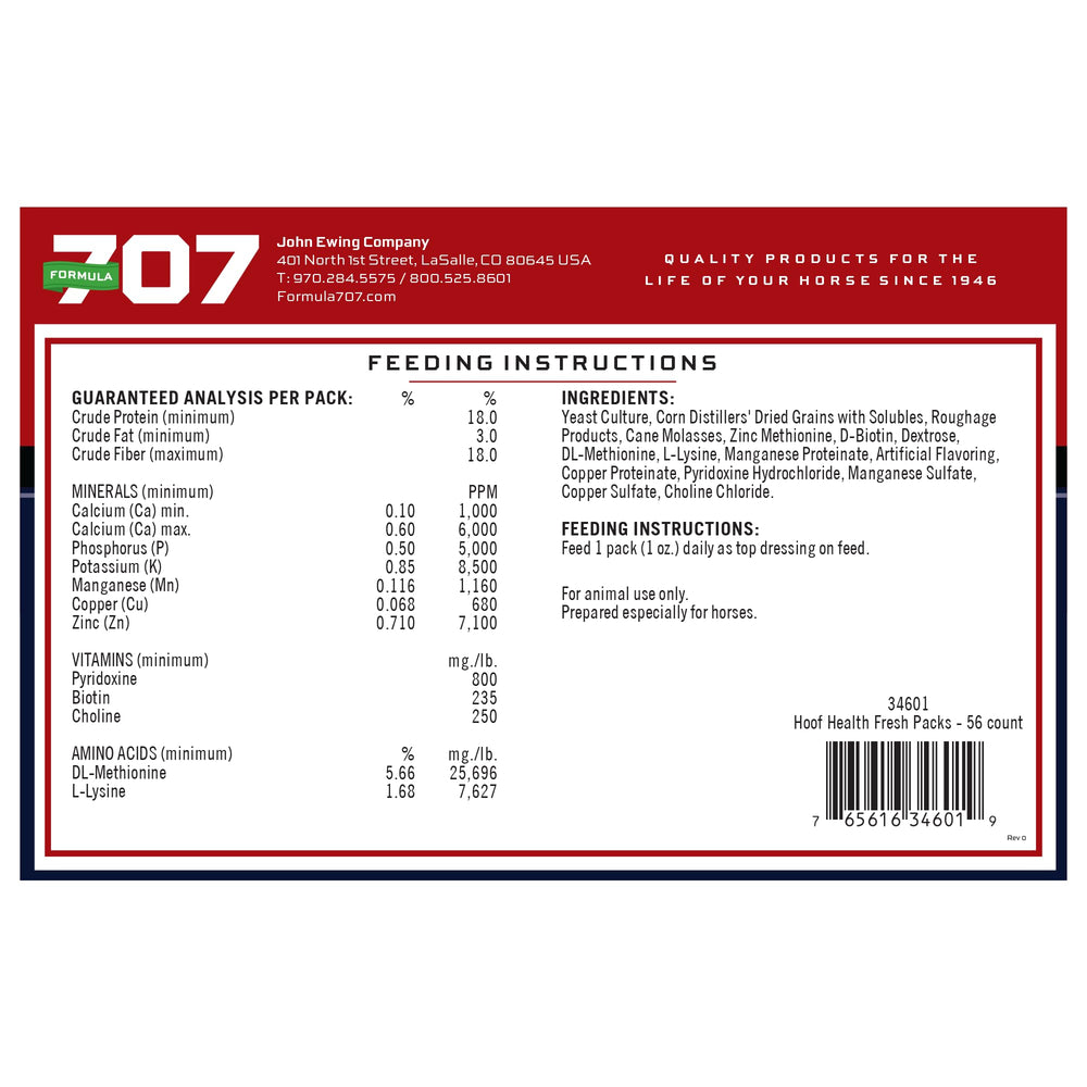Formula 707 pre-measured servings simplify daily feeding in stables.