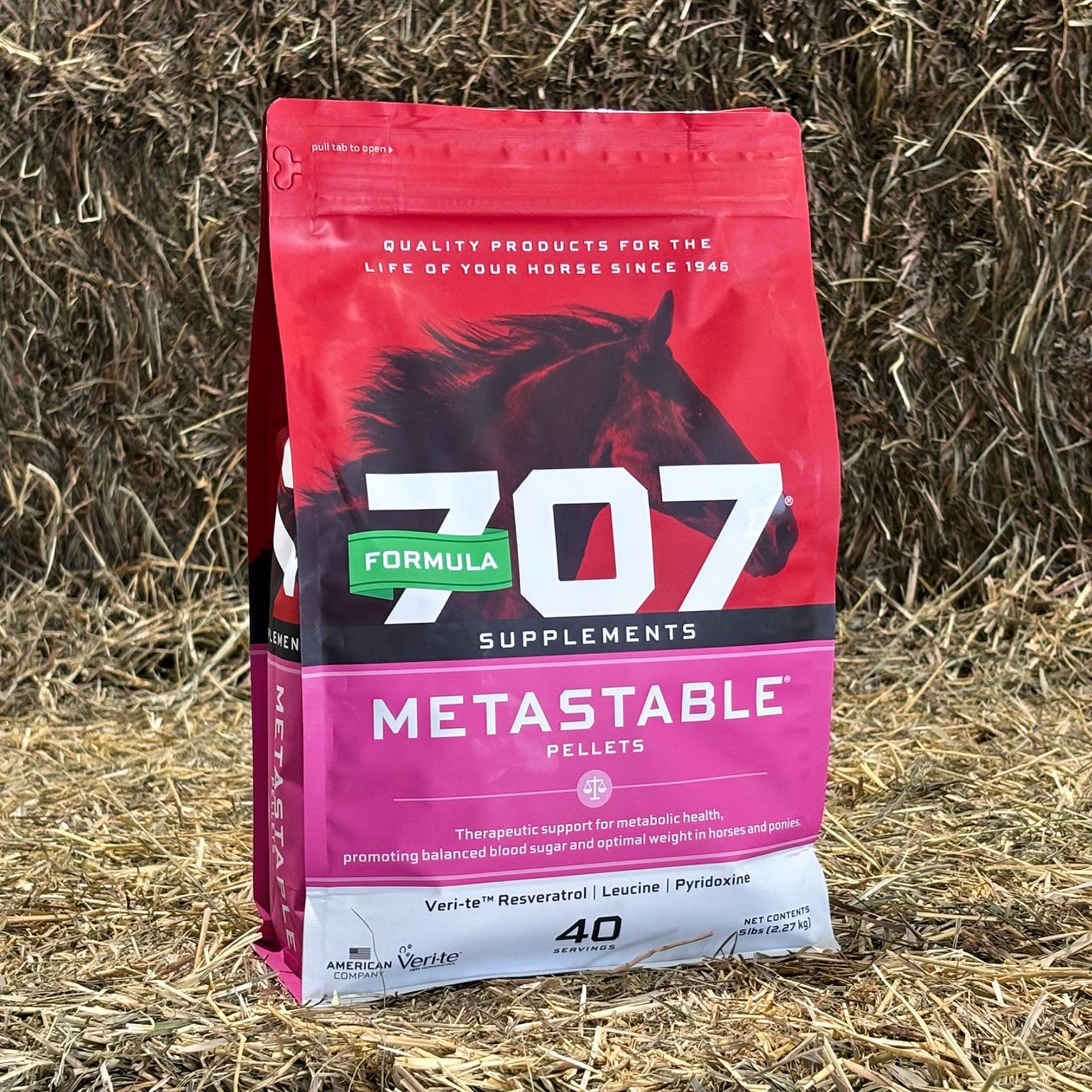 Formula 707 MetaStable pellets support day-to-day care for EMS and laminitis-prone horses.