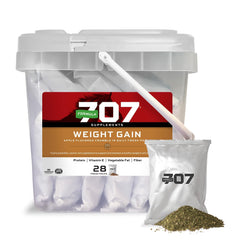Formula 707 Weight Gain bottle closeup showing palatable formula for steady energy.