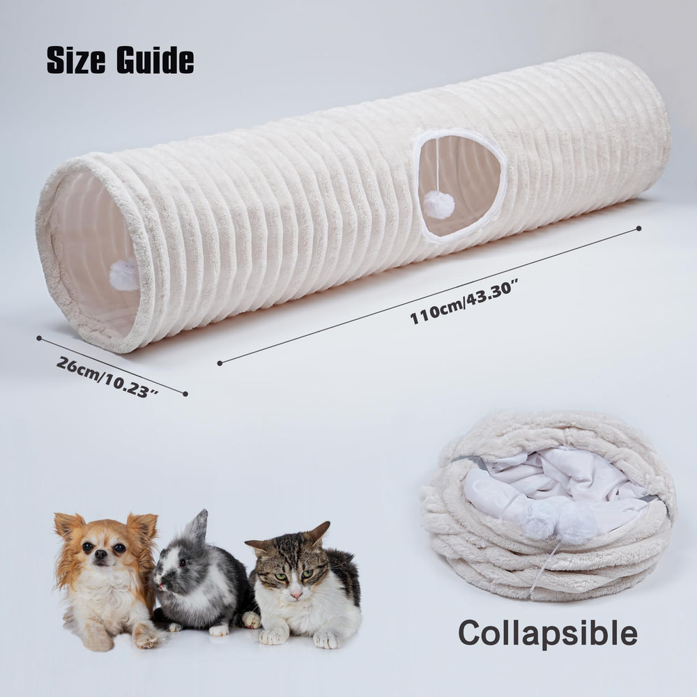 FORMYCATIE 43-inch white stripe tunnel offers cozy hiding and napping space.