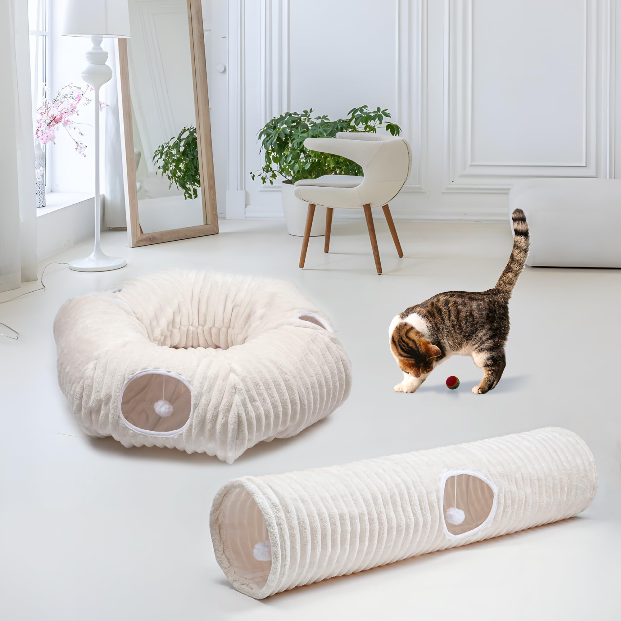 FORMYCATIE Collapsible plush tunnel for easy storage after use.
