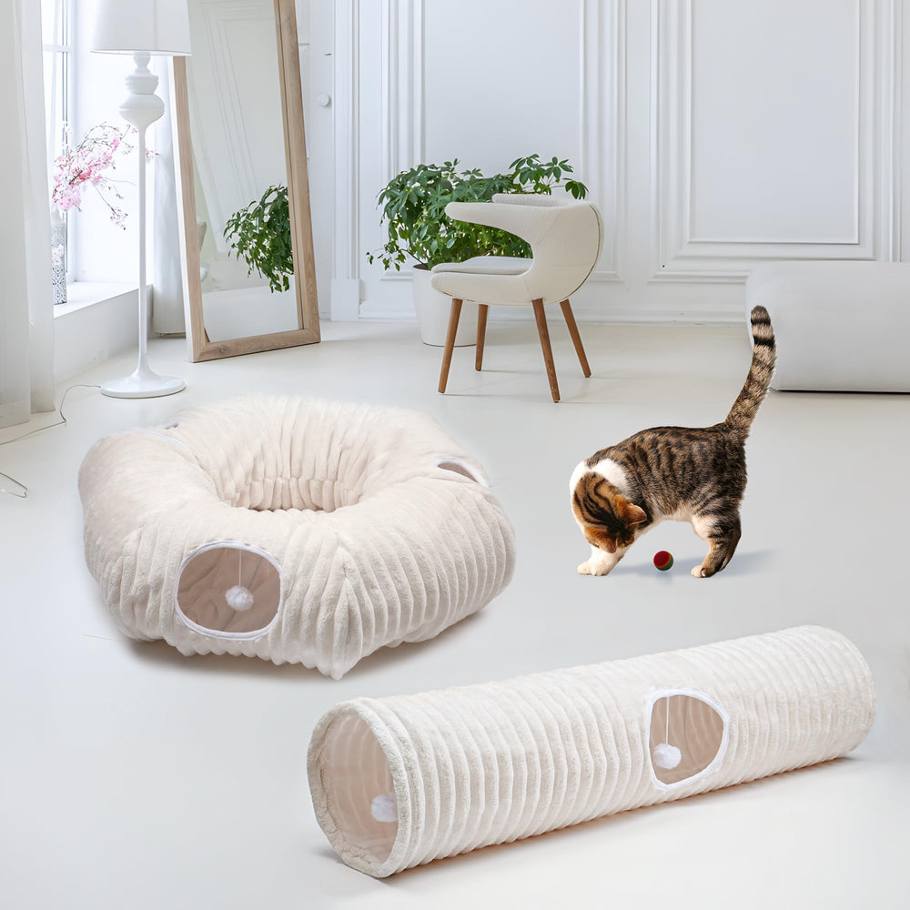 FORMYCATIE Collapsible plush tunnel for easy storage after use.