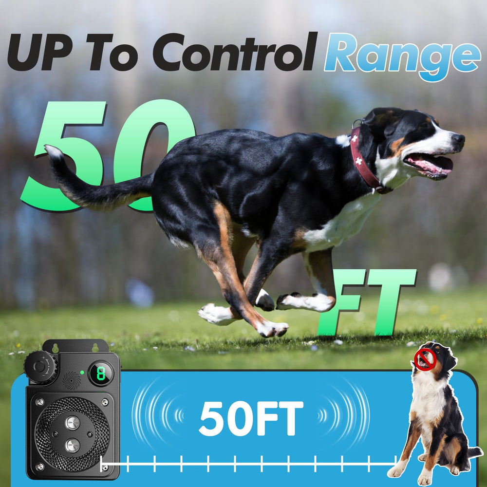 FORNIHE bark deterrent box highlights 50-foot range for yard use