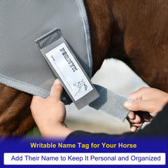 Fornyk UV shielding mask protecting the horse from sun exposure during daily use.