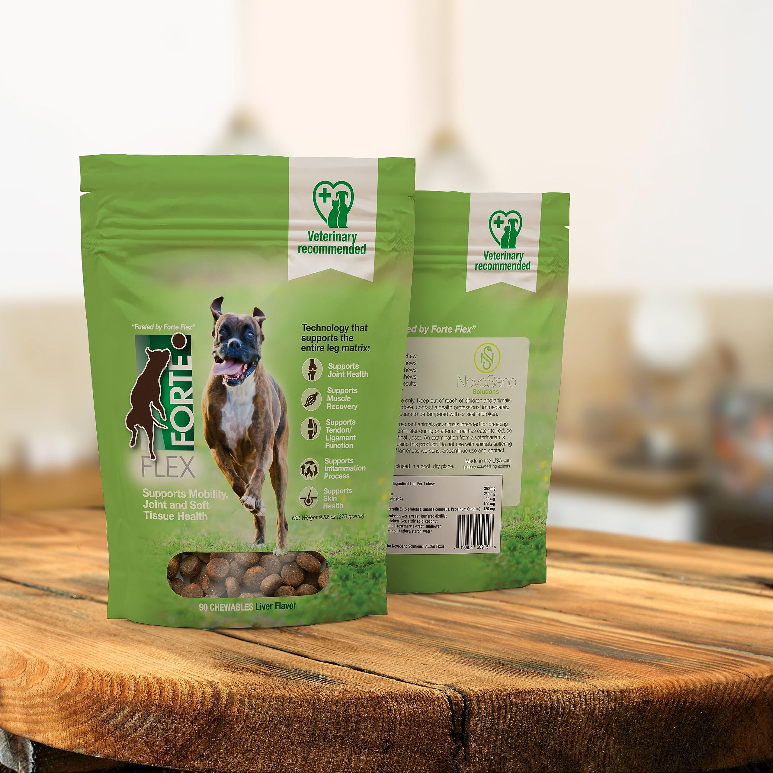 Active dog enjoying walks and play with Forte Flex support.