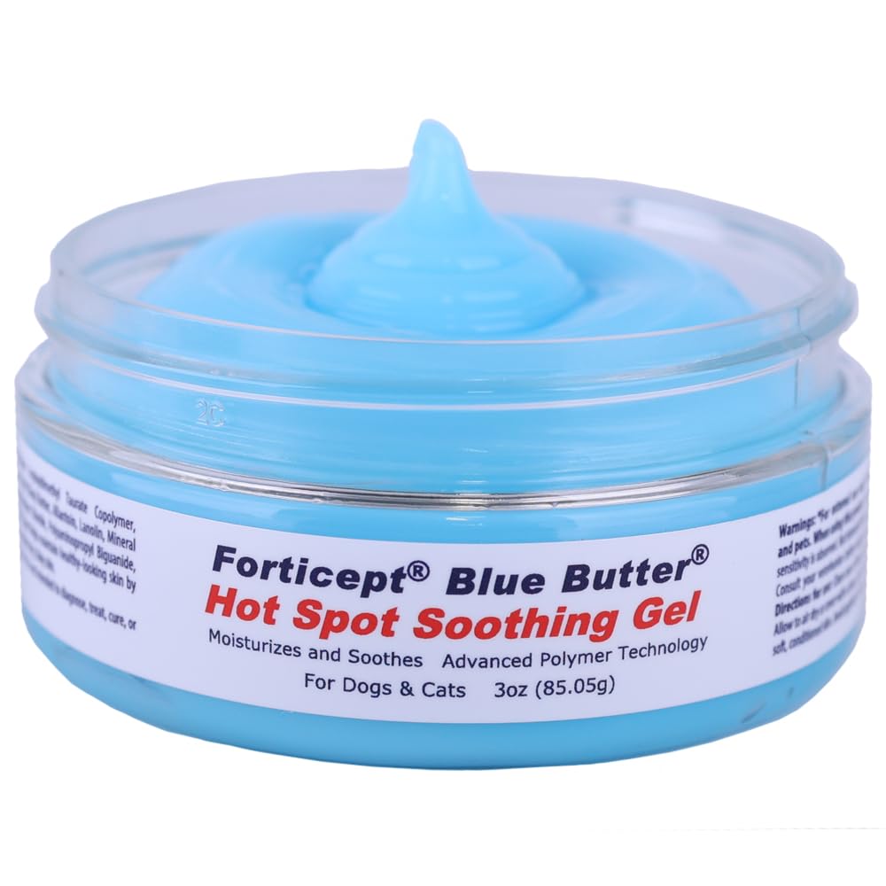 Forticept Blue Butter Gel on dog's hot spot, soothing irritation